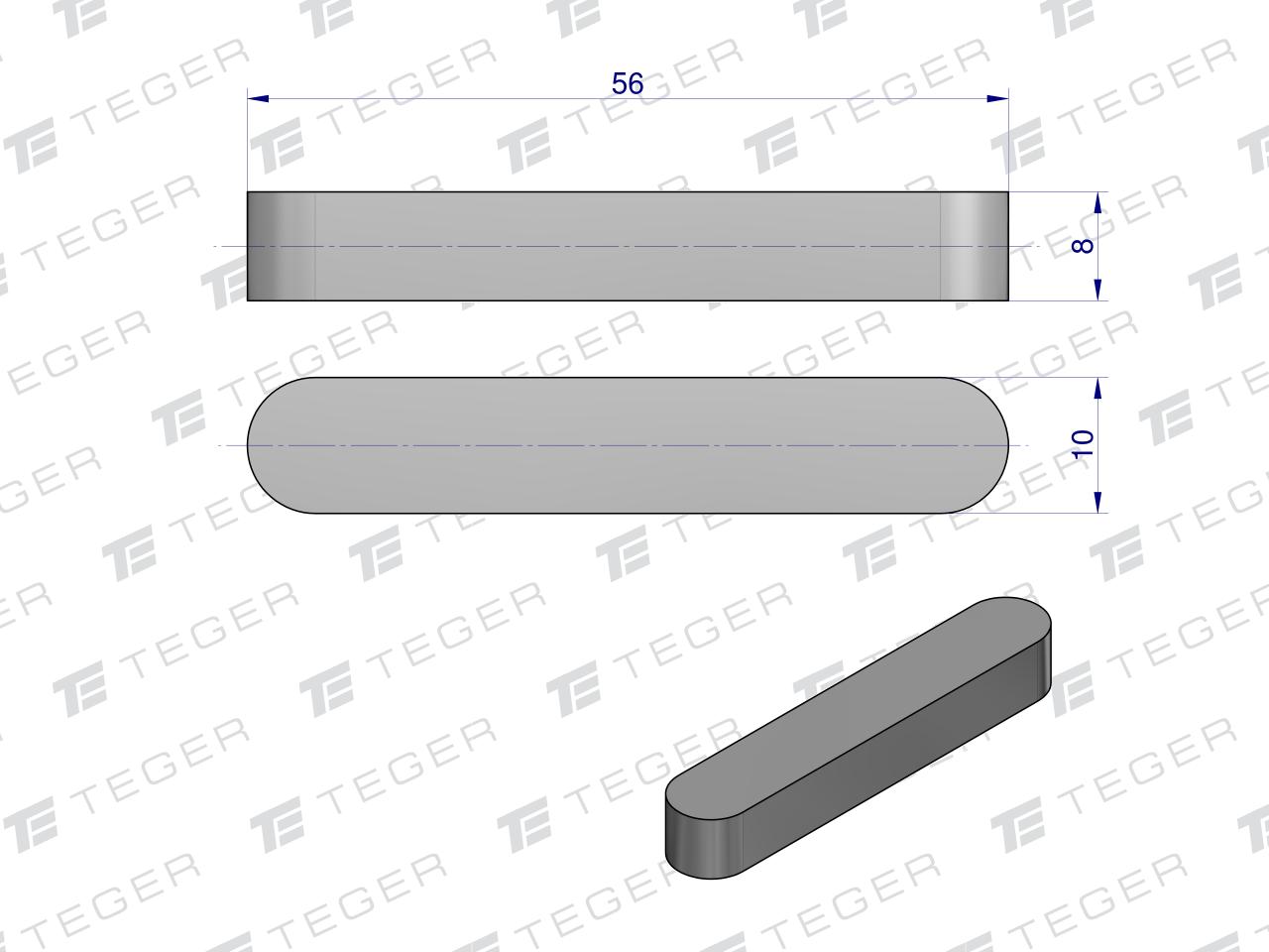 Wpust pryzmatyczny 10x8x56 TEGER, (sprzedawane po 10)
