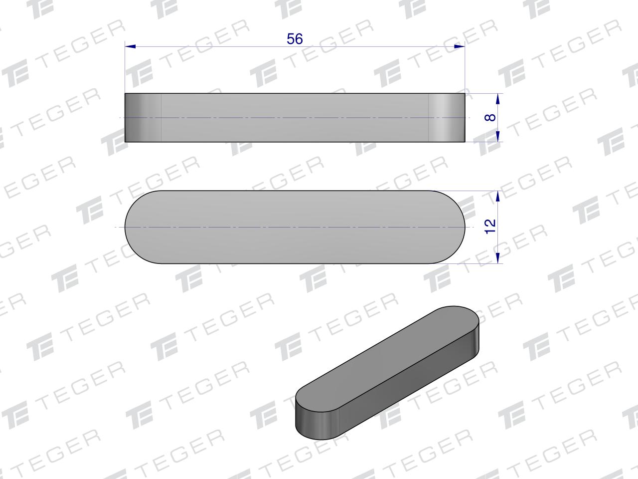 Wpust pryzmatyczny 12x8x56 TEGER, (sprzedawane po 10)