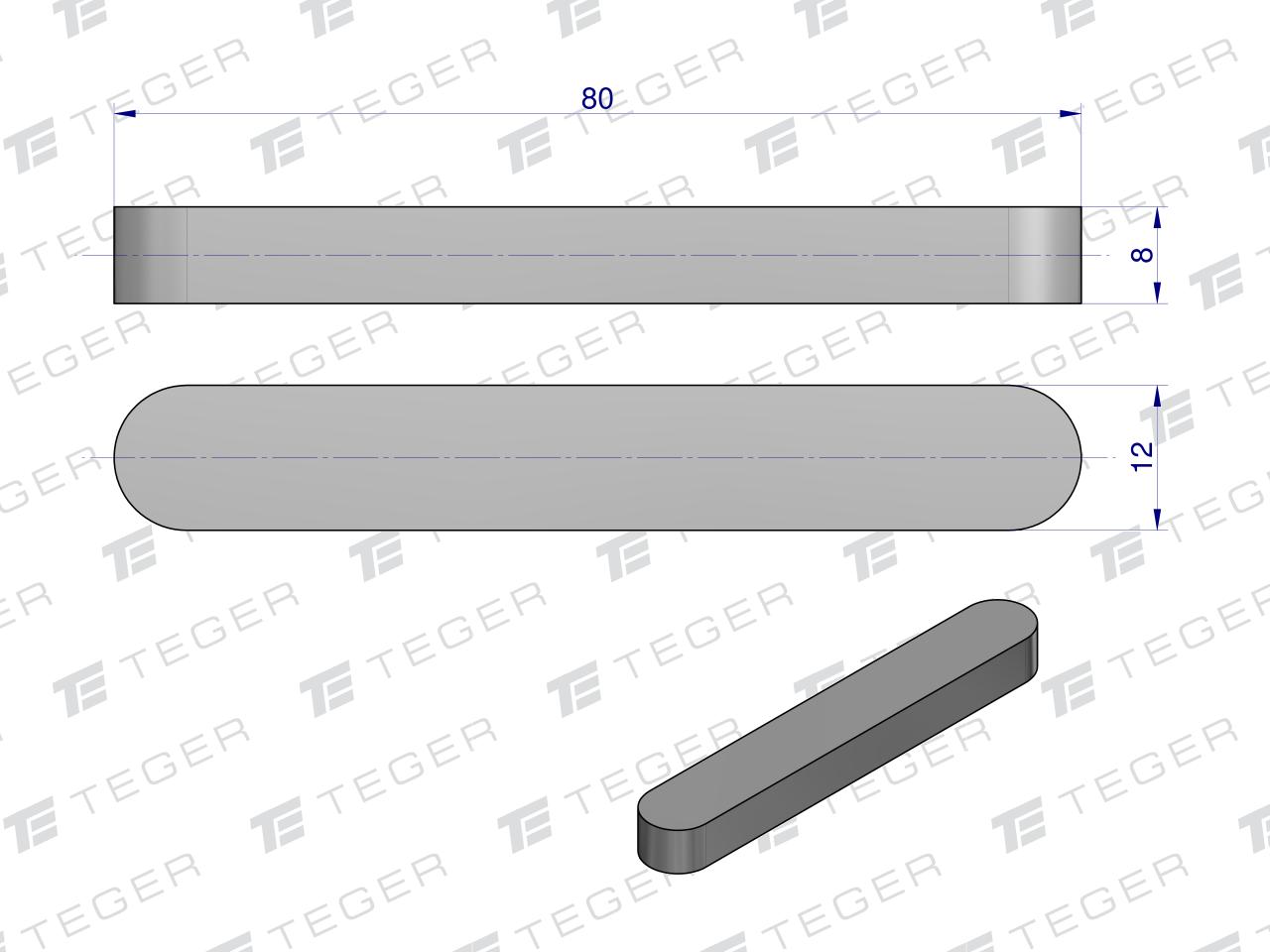 Wpust pryzmatyczny 12x8x80 TEGER, (sprzedawane po 10)
