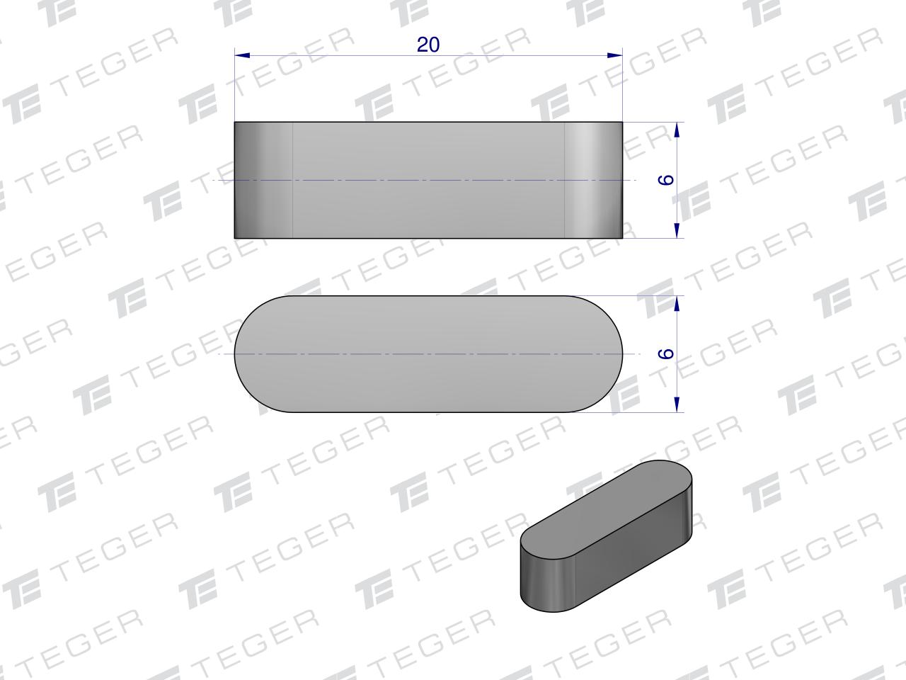 Wpust pryzmatyczny 6x6x20 TEGER, (sprzedawane po 10)