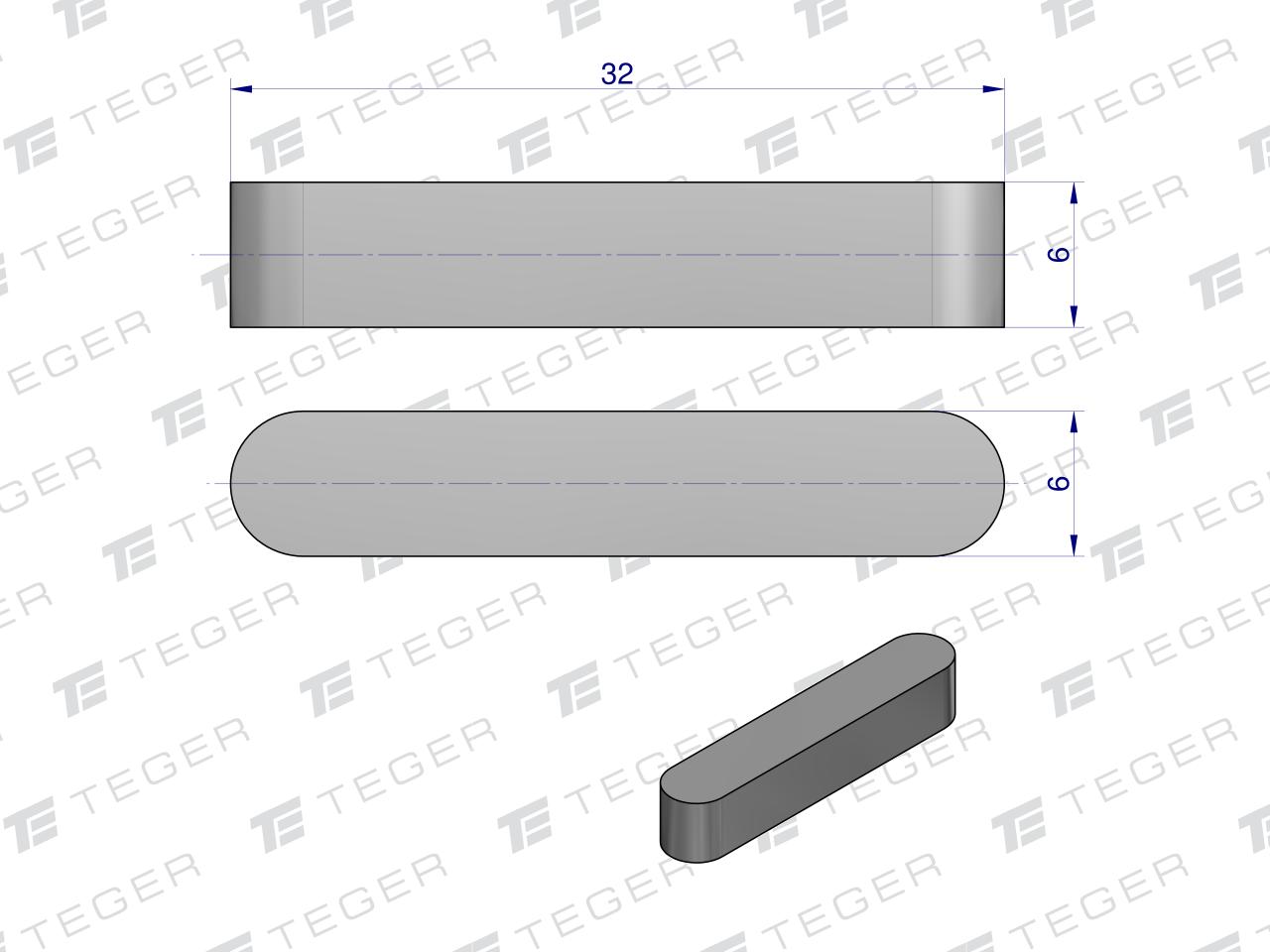Wpust pryzmatyczny 6x6x32 TEGER, (sprzedawane po 10)