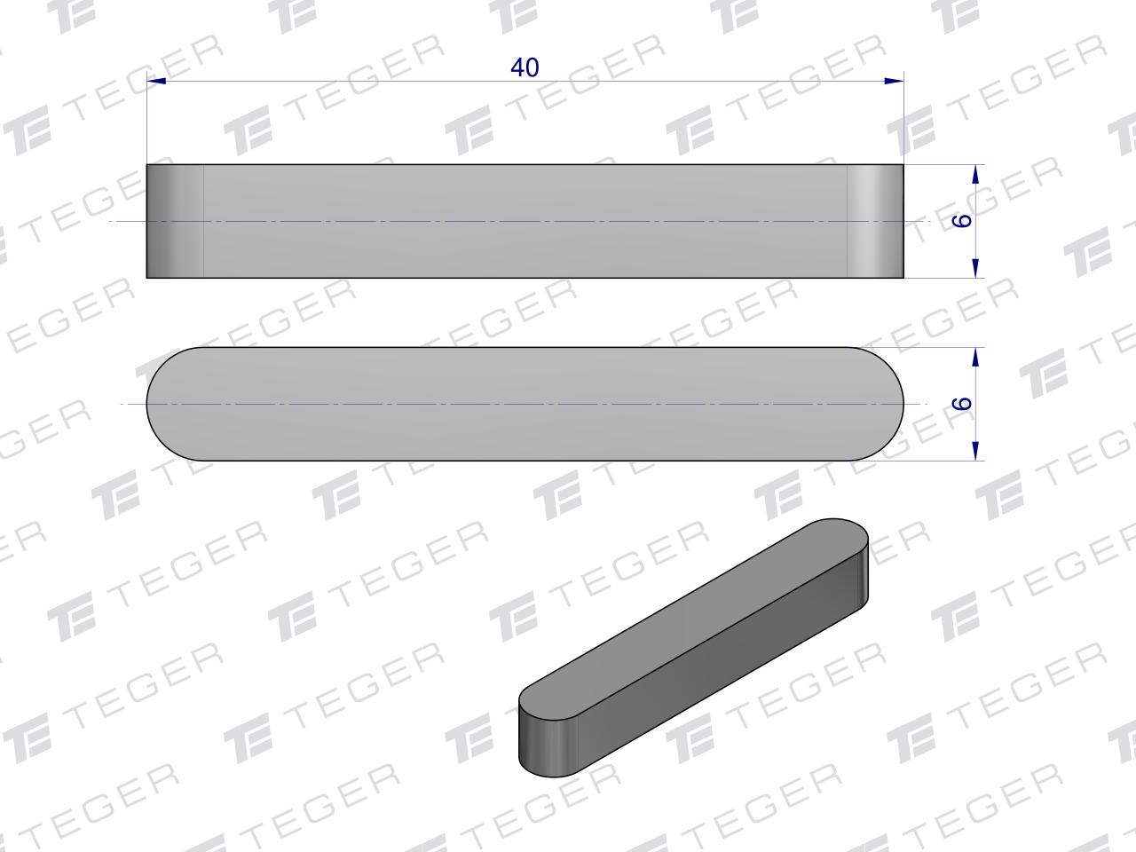 Wpust pryzmatyczny 6x6x40 TEGER, (sprzedawane po 10)