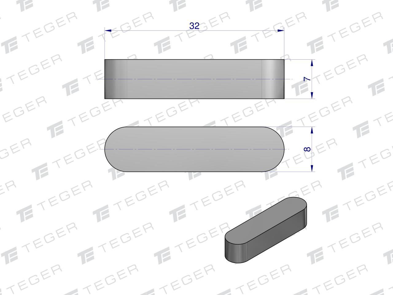 Wpust pryzmatyczny 8x7x32 TEGER, (sprzedawane po 10)
