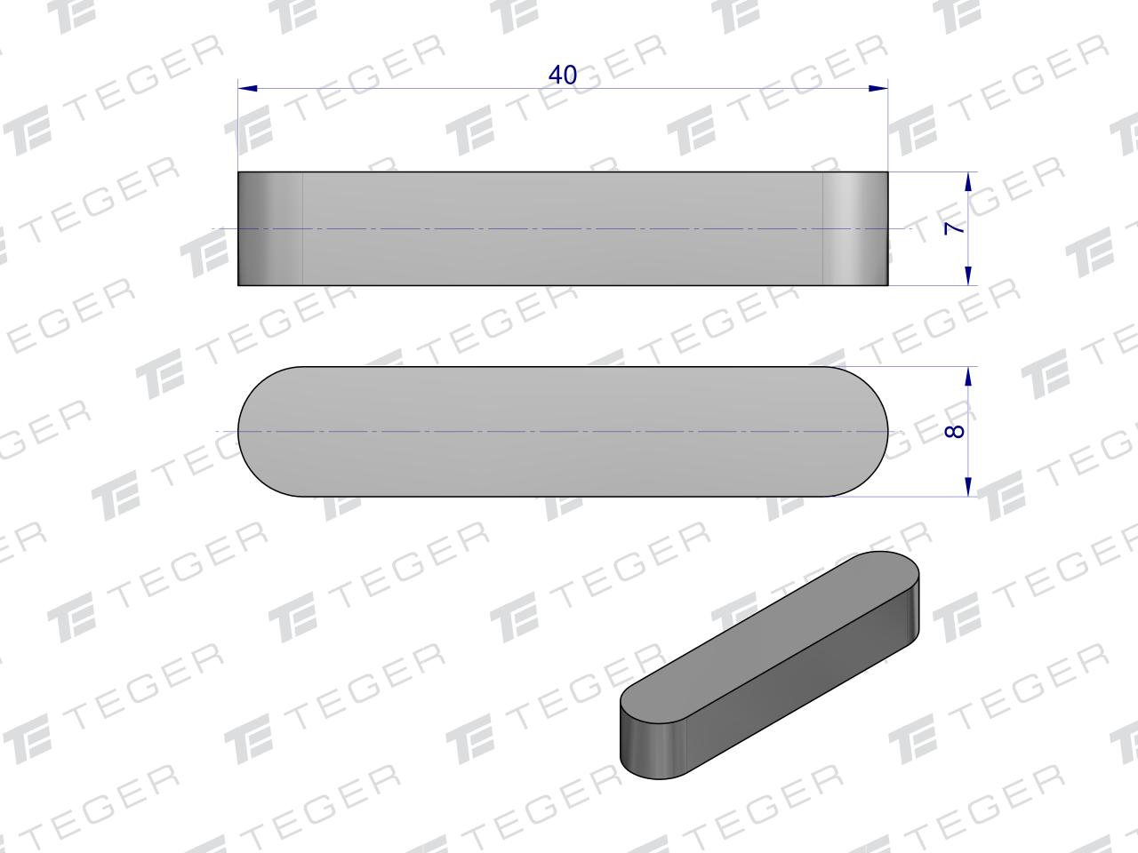 Wpust pryzmatyczny 8x7x40 TEGER, (sprzedawane po 10)