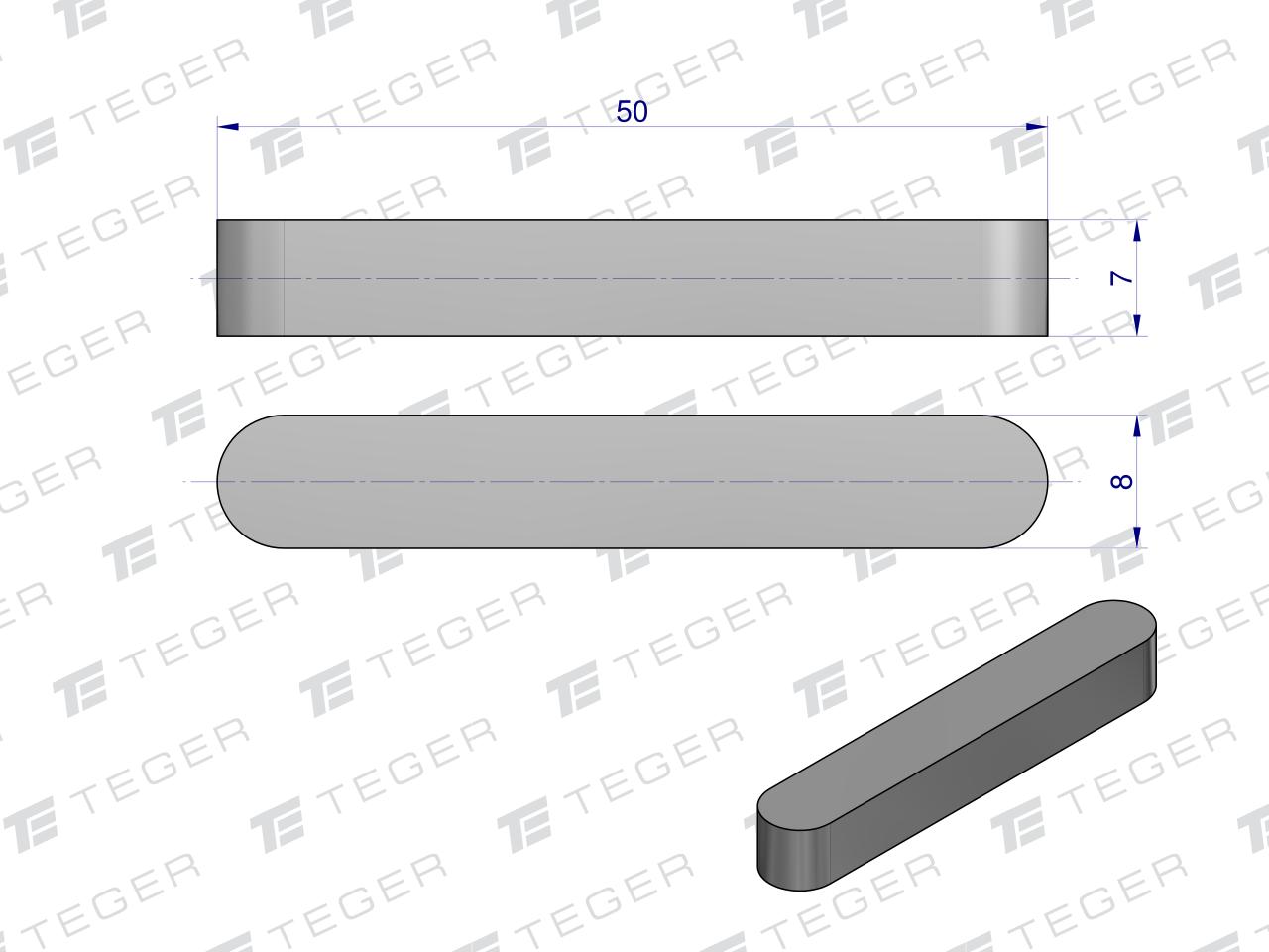 Wpust pryzmatyczny 8x7x50 TEGER, (sprzedawane po 10)