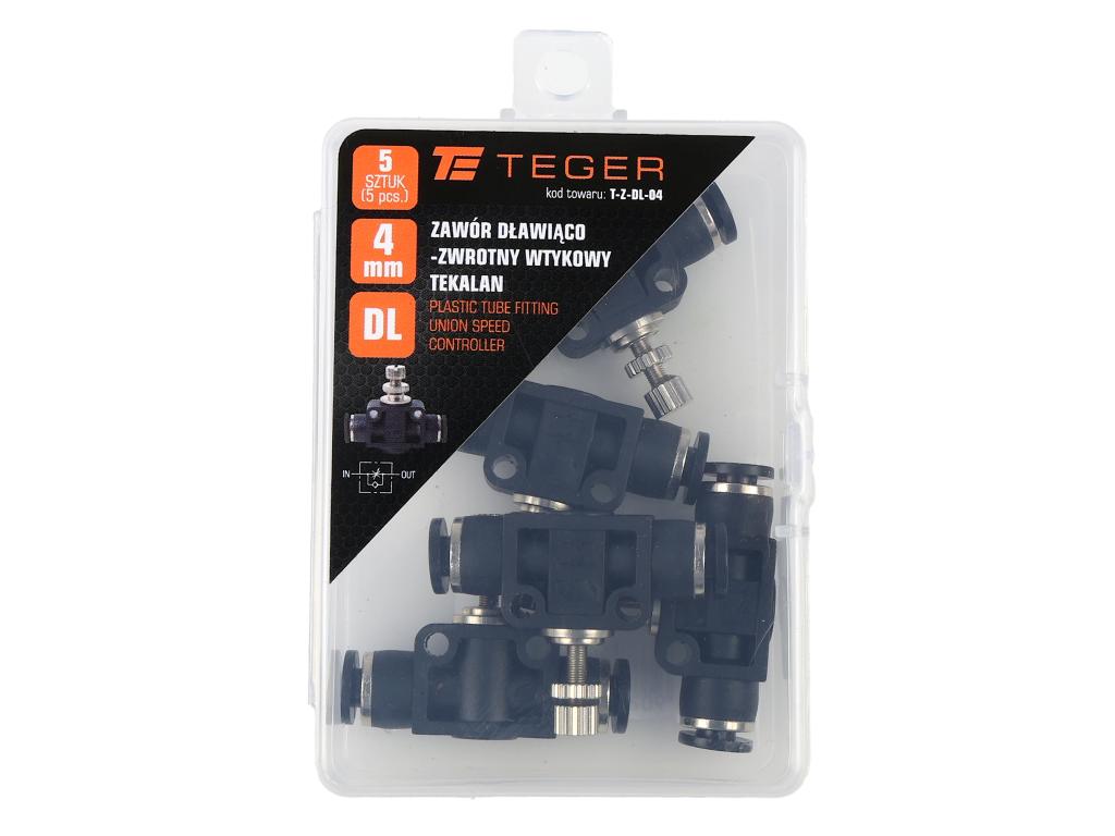 Zawór dławiąco-zwrotny wtykowy tekalan 4mm TEGER, (sprzedawane po 5)
