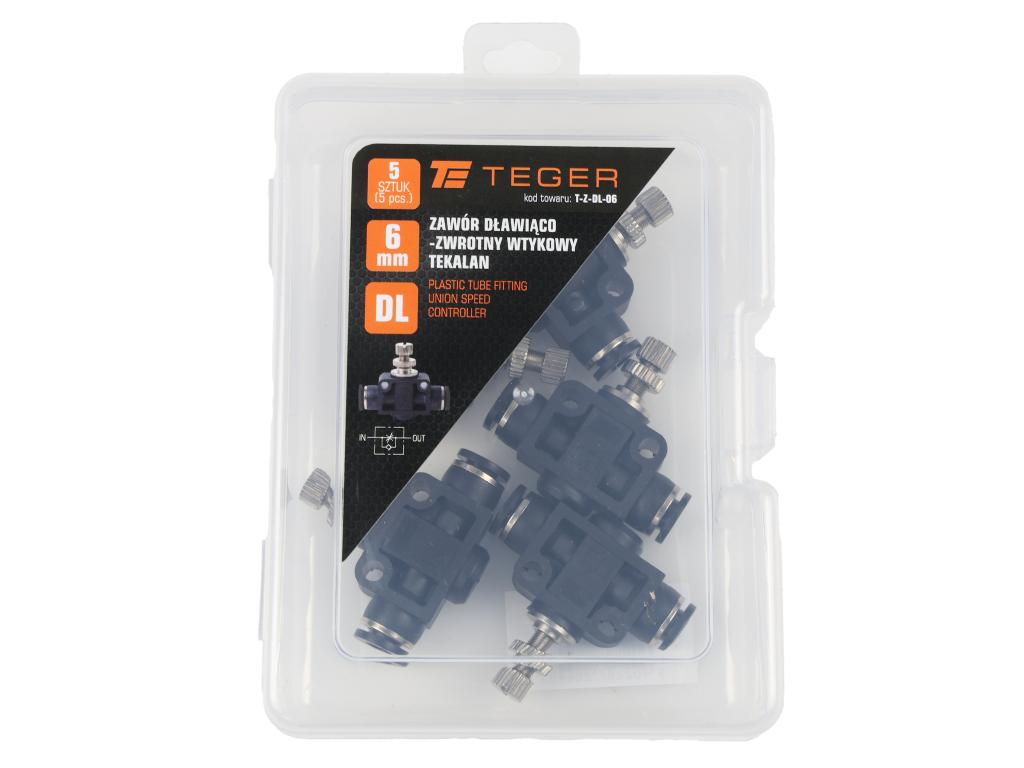 Zawór dławiąco-zwrotny wtykowy tekalan 6mm TEGER, (sprzedawane po 5)