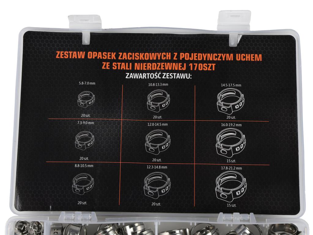 Zestaw opasek zaciskowych z pojedynczym uchem ze stali nierdzewnej 170szt TEGER