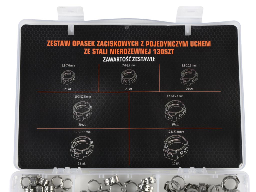 Zestaw opasek zaciskowych z pojedynczym uchem ze stali nierdzewnej 130szt TEGER
