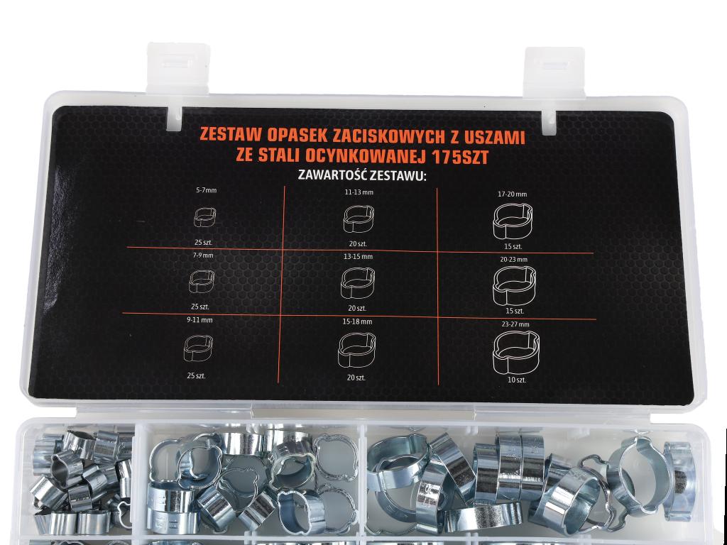 Zestaw opasek zaciskowych z uszami ze stali ocynkowanej 175szt TEGER