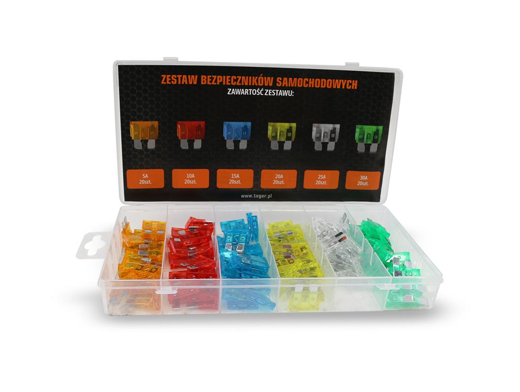 Bezpiecznik, zestaw bezpieczników samochodowych 120szt. TEGER