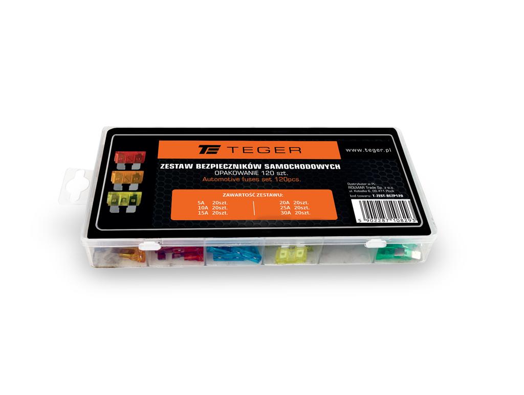 Bezpiecznik, zestaw bezpieczników samochodowych 120szt. TEGER