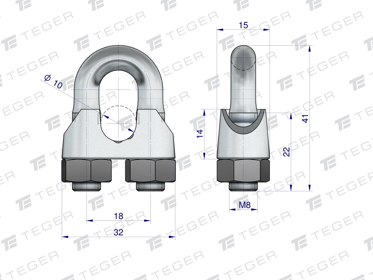 Zacisk linki stalowej 10mm TEGER, (sprzedawane po 10)