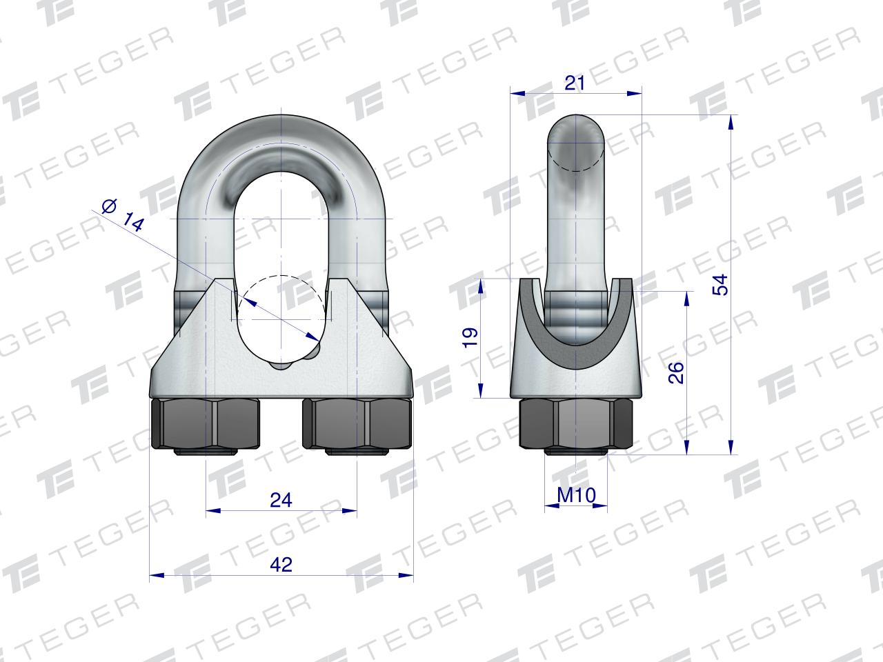 Zacisk linki stalowej 14mm TEGER, (sprzedawane po 10)