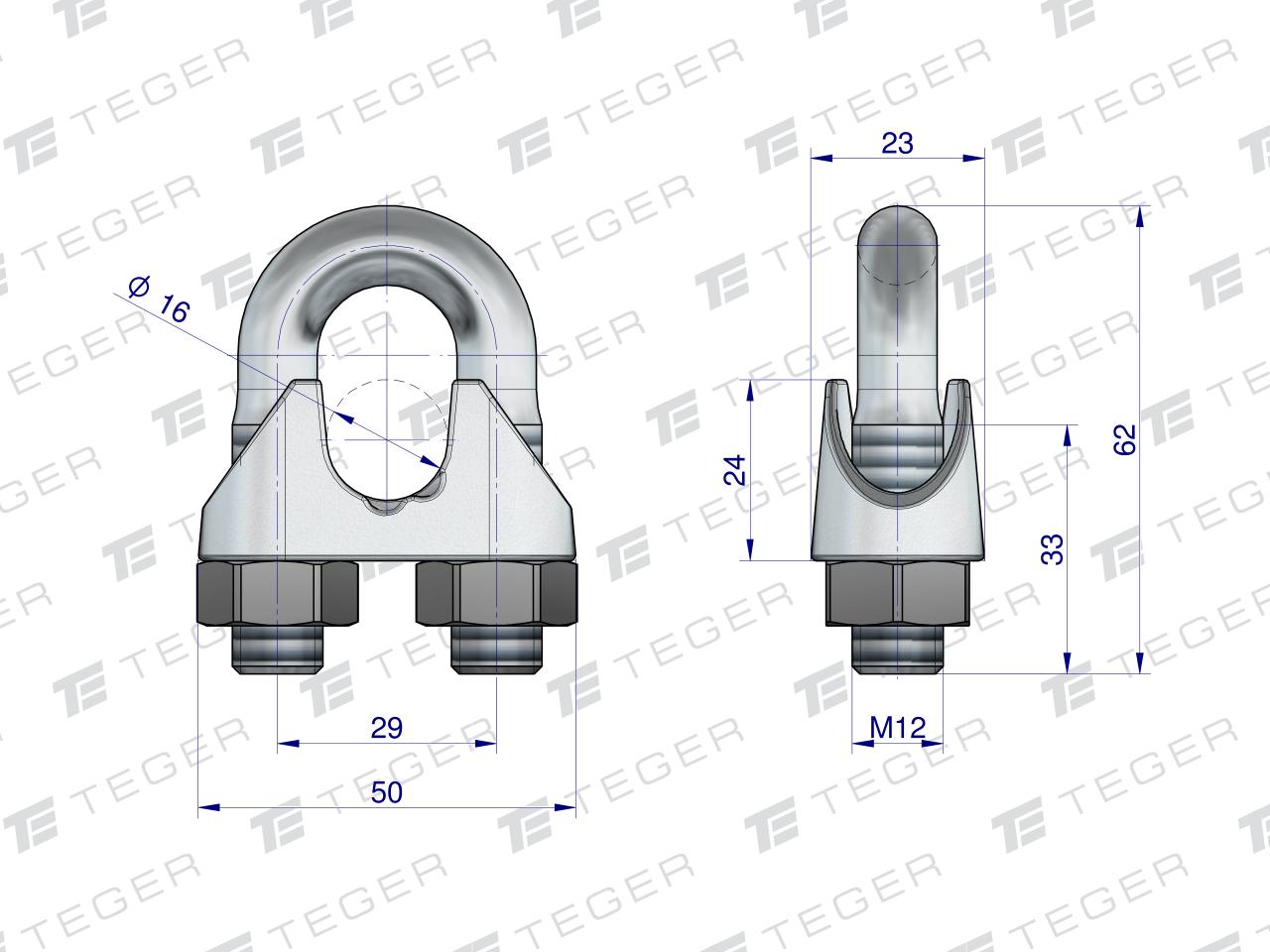 Zacisk linki stalowej 16mm TEGER, (sprzedawane po 10)
