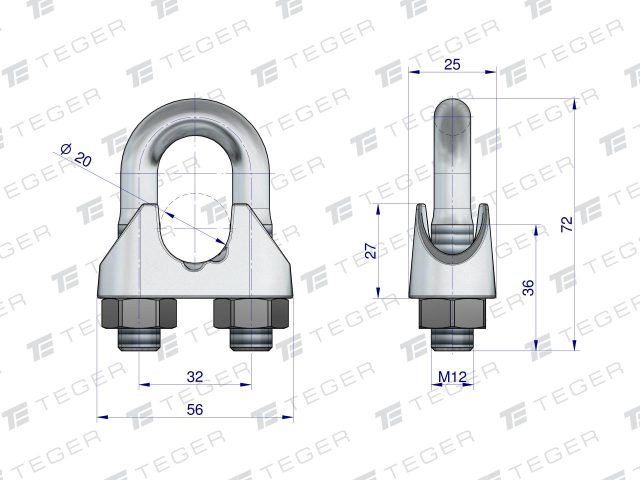 Zacisk linki stalowej 20mm TEGER, (sprzedawane po 10)