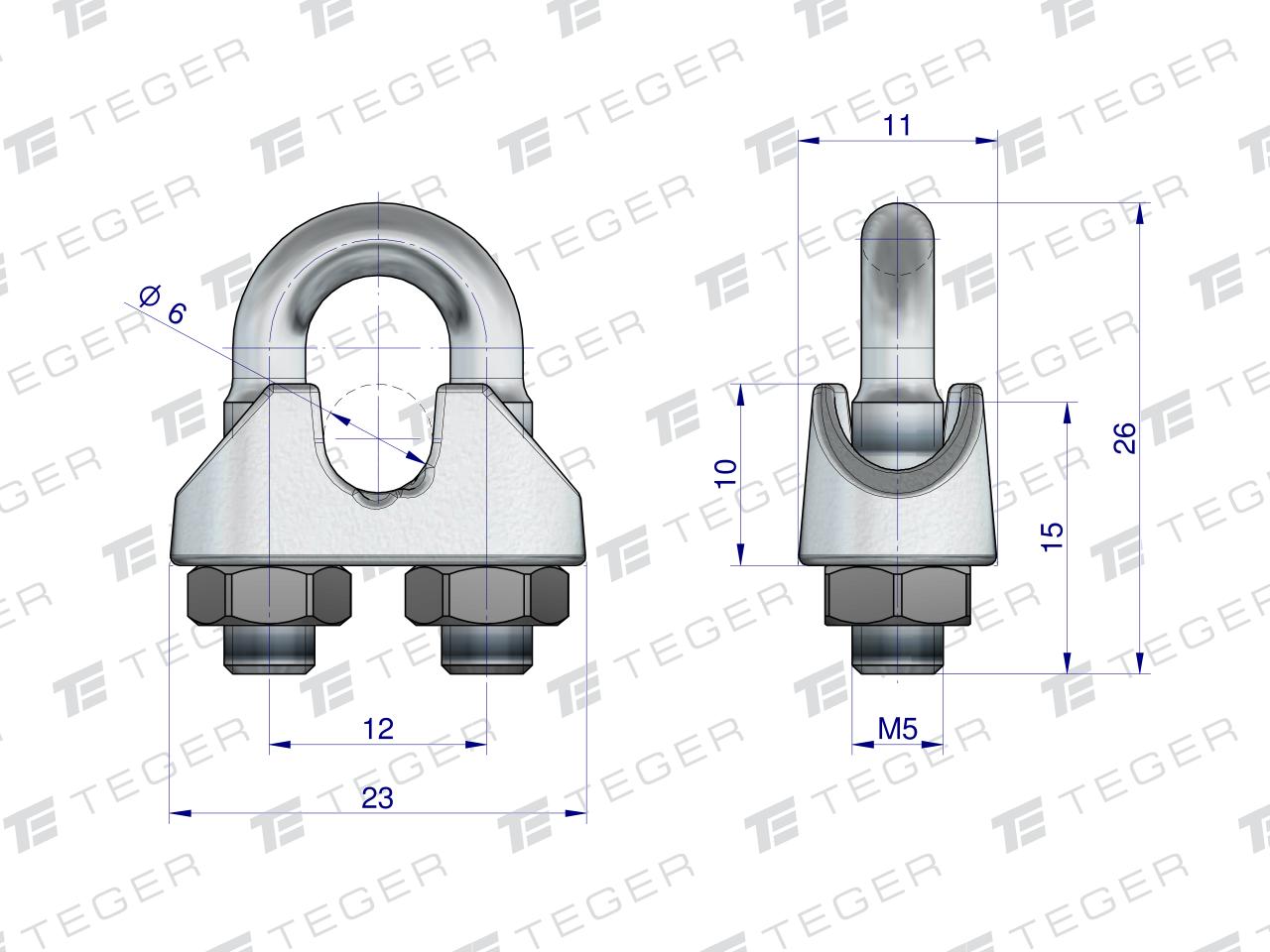 Zacisk linki stalowej 6mm TEGER, (sprzedawane po 10)