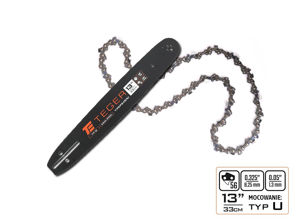 Zestaw tnący, 13" (33 cm) prowadnica + łańcuch, 0,325" 1,3mm 56 og., 10z, moc. U, Teger