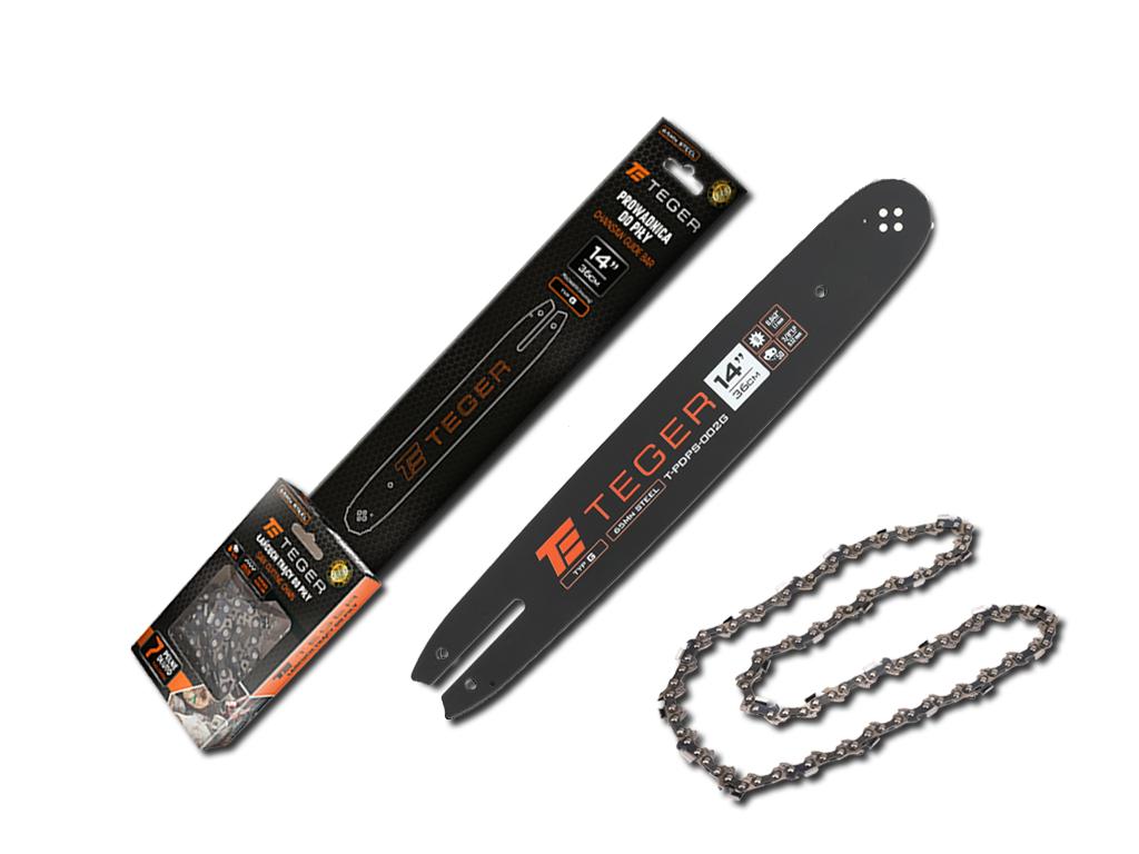 Zestaw tnący, 14" (36 cm) prowadnica + łańcuch, 3/8", 1,1 mm, 50 og., 9z, moc. G, Teger