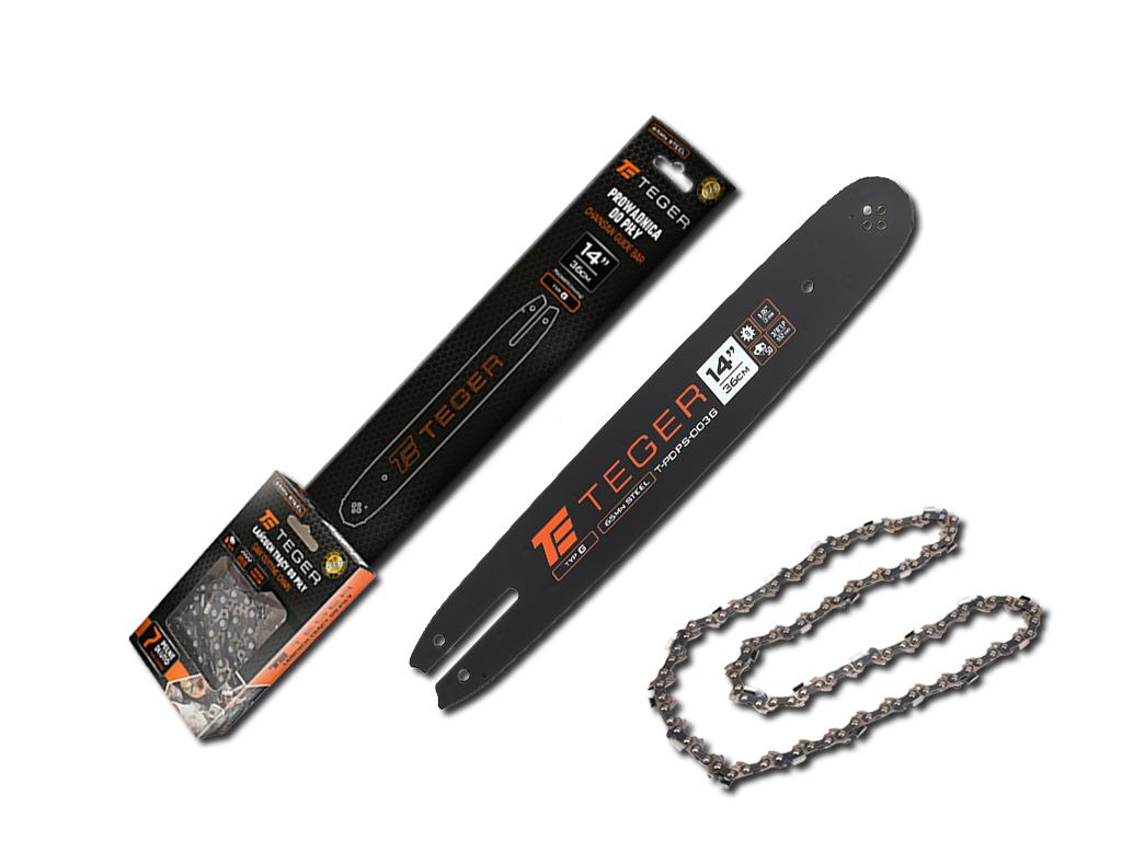 Zestaw tnący, 14" (36 cm) prowadnica + łańcuch, 3/8", 1,3 mm, 50 og., 9z, moc. G, Teger