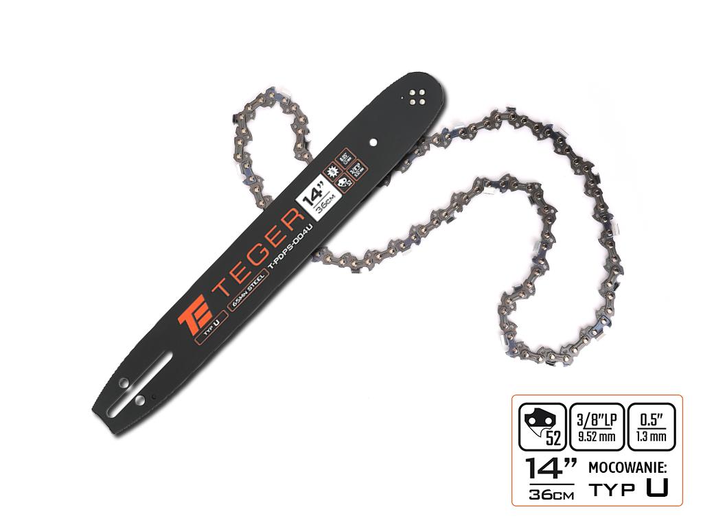 Zestaw tnący, 14" (36 cm) prowadnica + łańcuch, 3/8", 1,3 mm, 52 og., 9z, moc. U, Teger