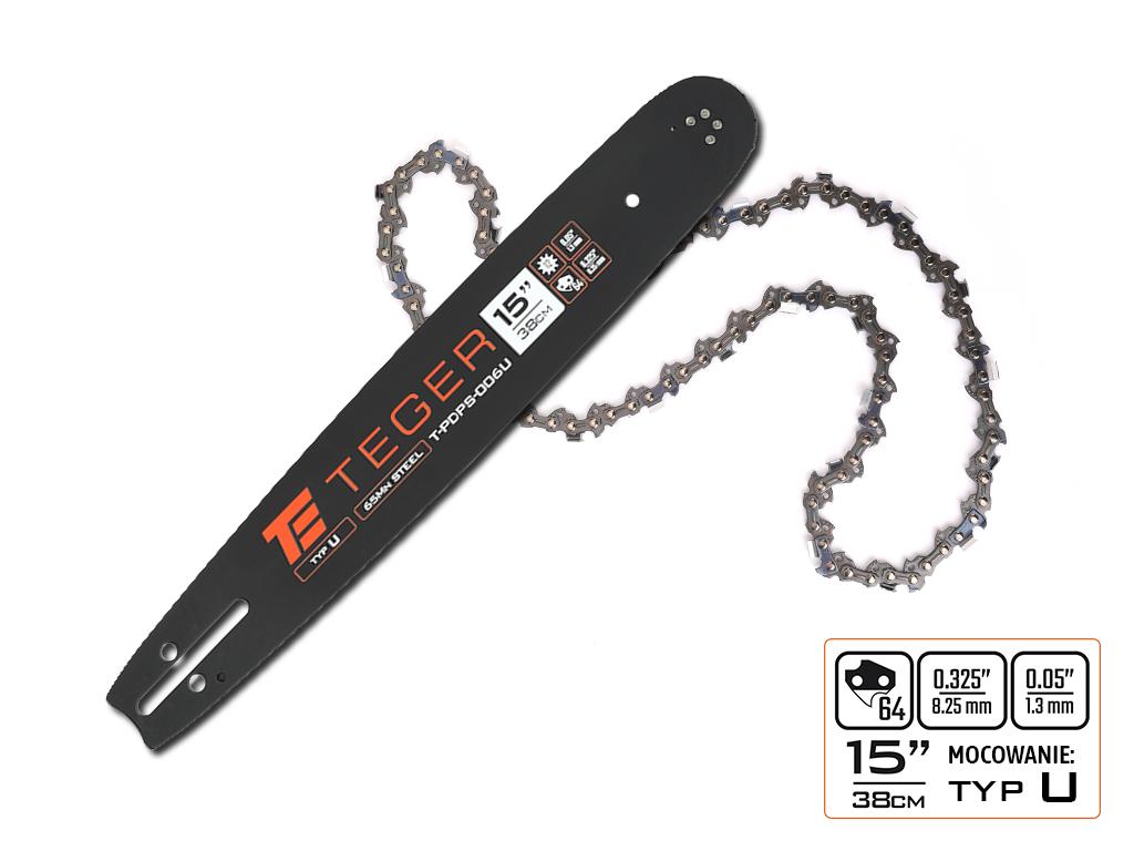 Zestaw tnący, 15" (38 cm) prowadnica + łańcuch, 0,325" 1,3mm 64 og., 12z, moc. U, Teger
