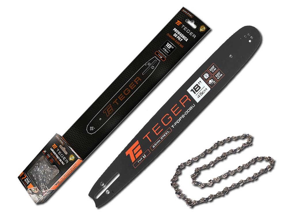 Zestaw tnący, 18" (45 cm) prowadnica + łańcuch, 0,325" 1,5mm 72 og., 12z, moc. U, Teger