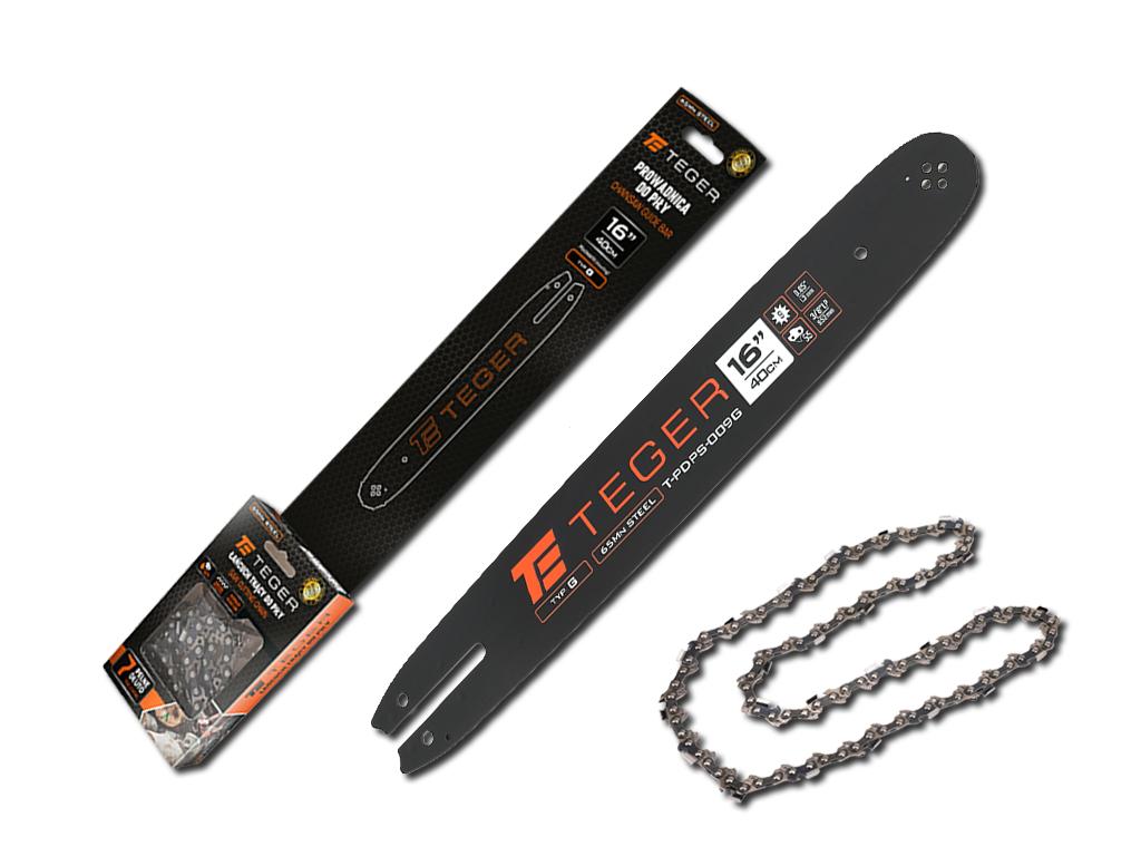 Zestaw tnący, 16" (40 cm) prowadnica + łańcuch, 3/8", 1,3 mm, 55 og., 9z, moc. G, Teger