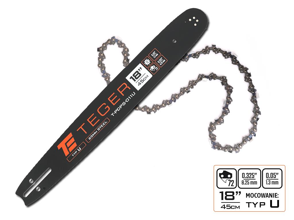 Zestaw tnący, 18" (45 cm) prowadnica + łańcuch, 0,325" 1,3mm 72 og., 12z, moc. U, Teger
