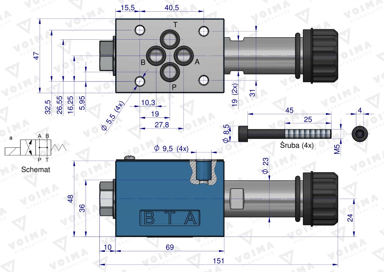 Rozdzielacz (elektrozawór CETOP 3 NG6) 2-pozycyjny 50L suwak "HA" VOIMA
