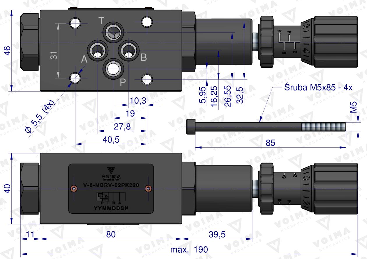 Zawór redukcyjny płytowy CETOP 3 NG6 (linia P  - nastawa 70-250 bar) VOIMA