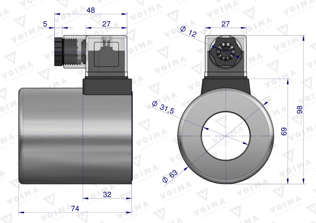 Cewka dzielnika elektrozaworu V-DVS-80L-1/2  12V DC VOIMA