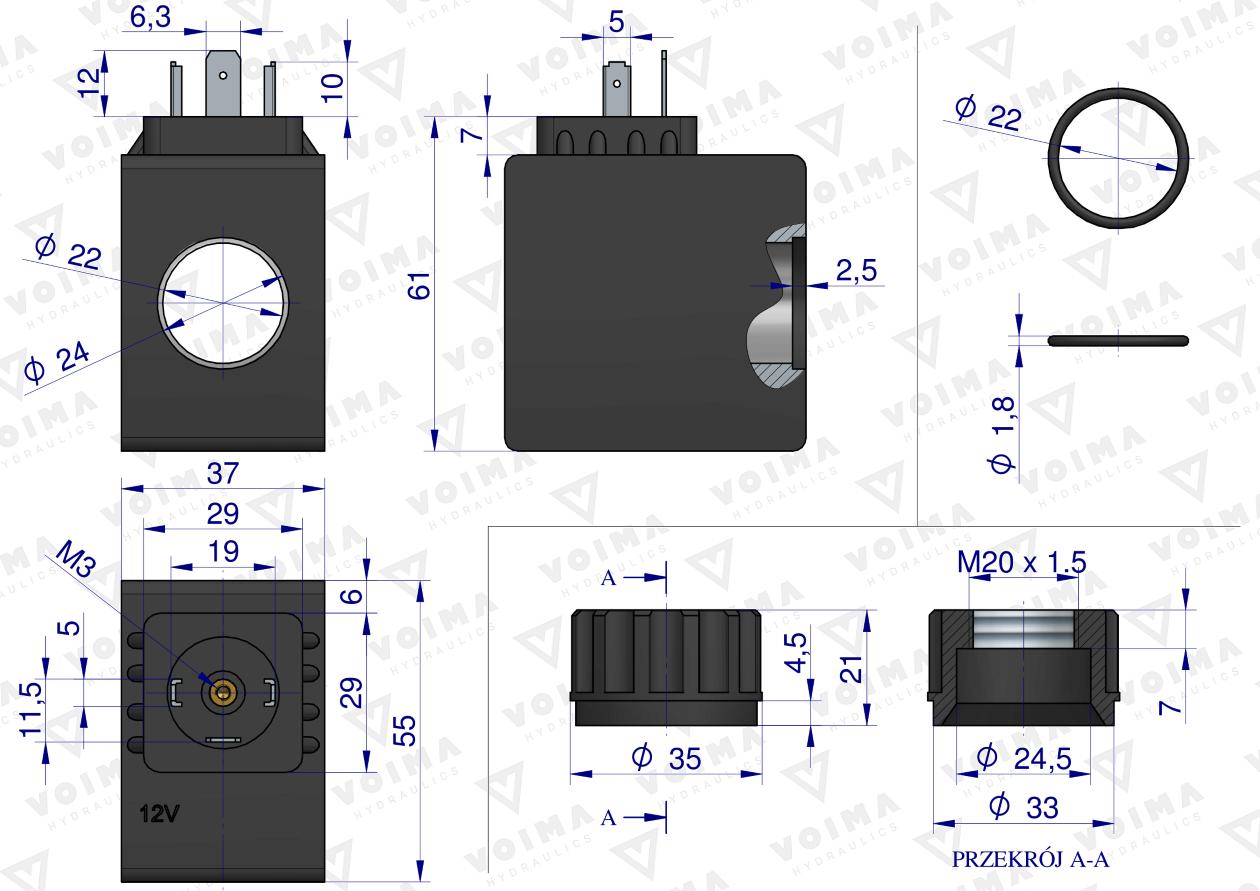 Cewka do rozdzielacza hydraulicznego 80L 12V VOIMA