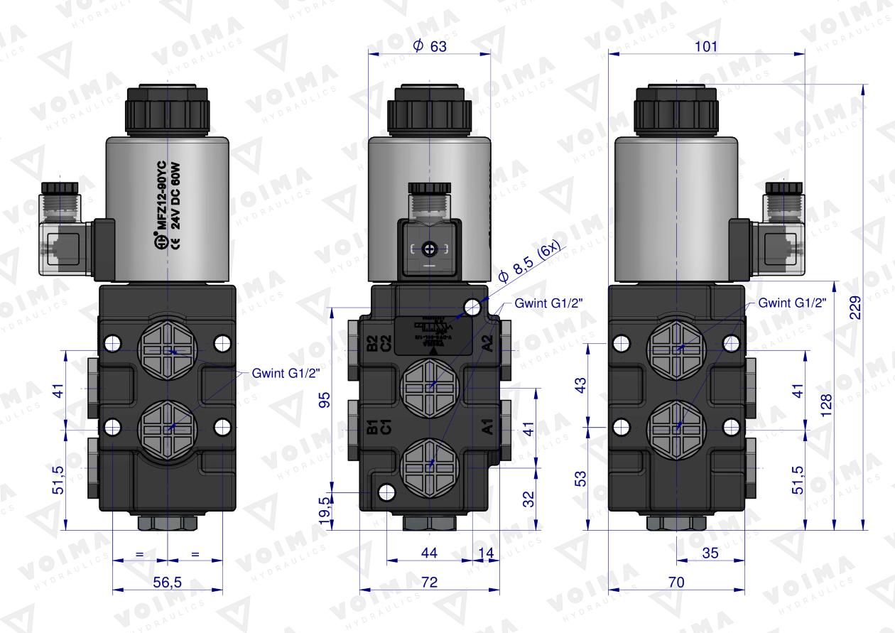 Dzielnik. zawór. elektrozawór kierunkowy elektromagnetyczny kontroli (SVV6/2-90L) (24V DC) 6/2 G1/2 80L VOIMA