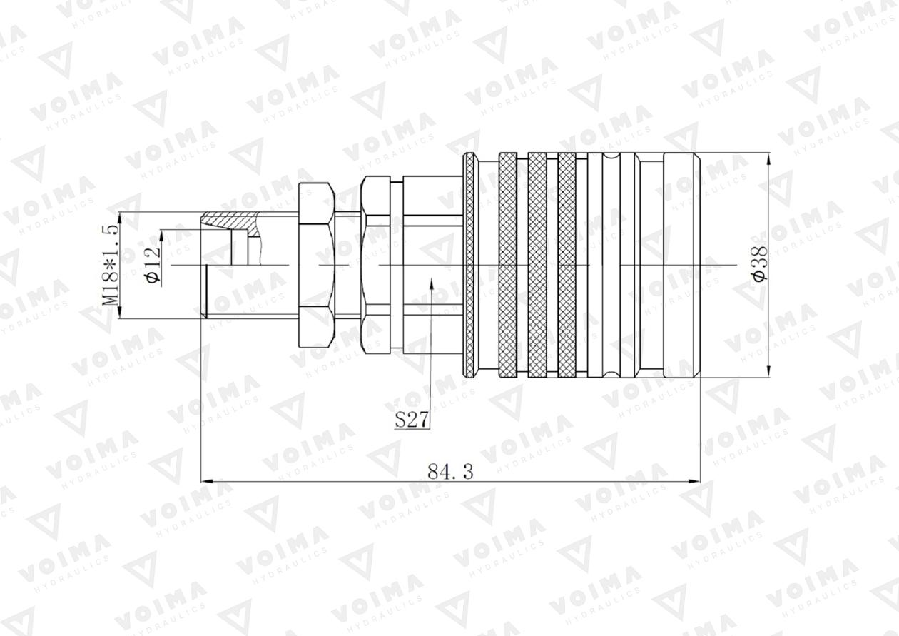 Szybkozłącze hydrauliczne gniazdo EURO M18x1.5 GZ Push-pull long (9100818GL) VOIMA (opakowanie 50szt)