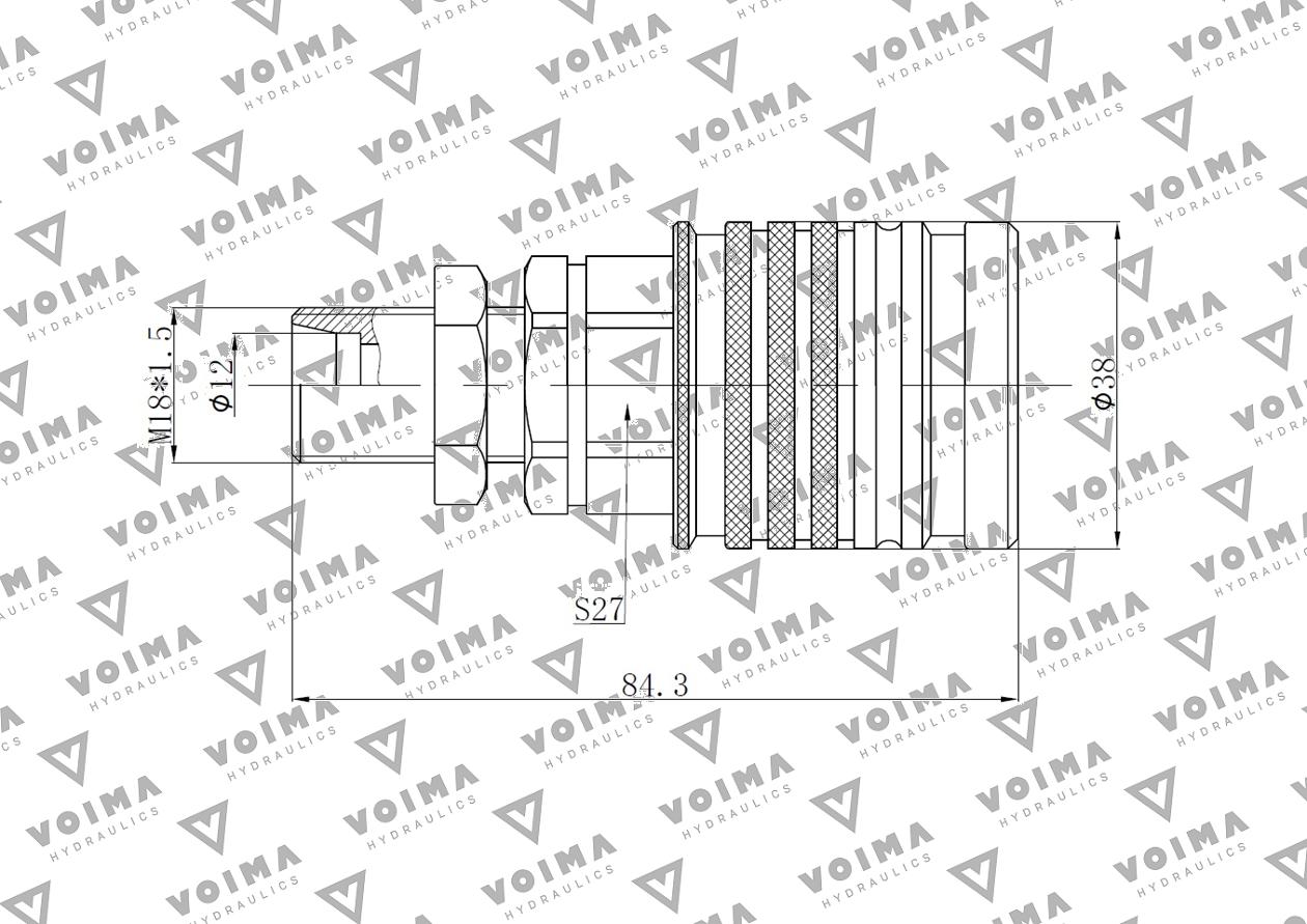 Szybkozłącze hydrauliczne gniazdo EURO M18x1.5 GZ Push-pull long (9100818GL) VOIMA