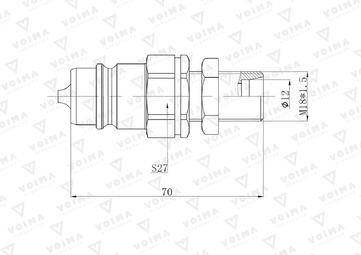 Szybkozłącze hydrauliczne wtyczka EURO M18x1.5 GZ long (9100818LW) VOIMA (opakowanie 50szt)
