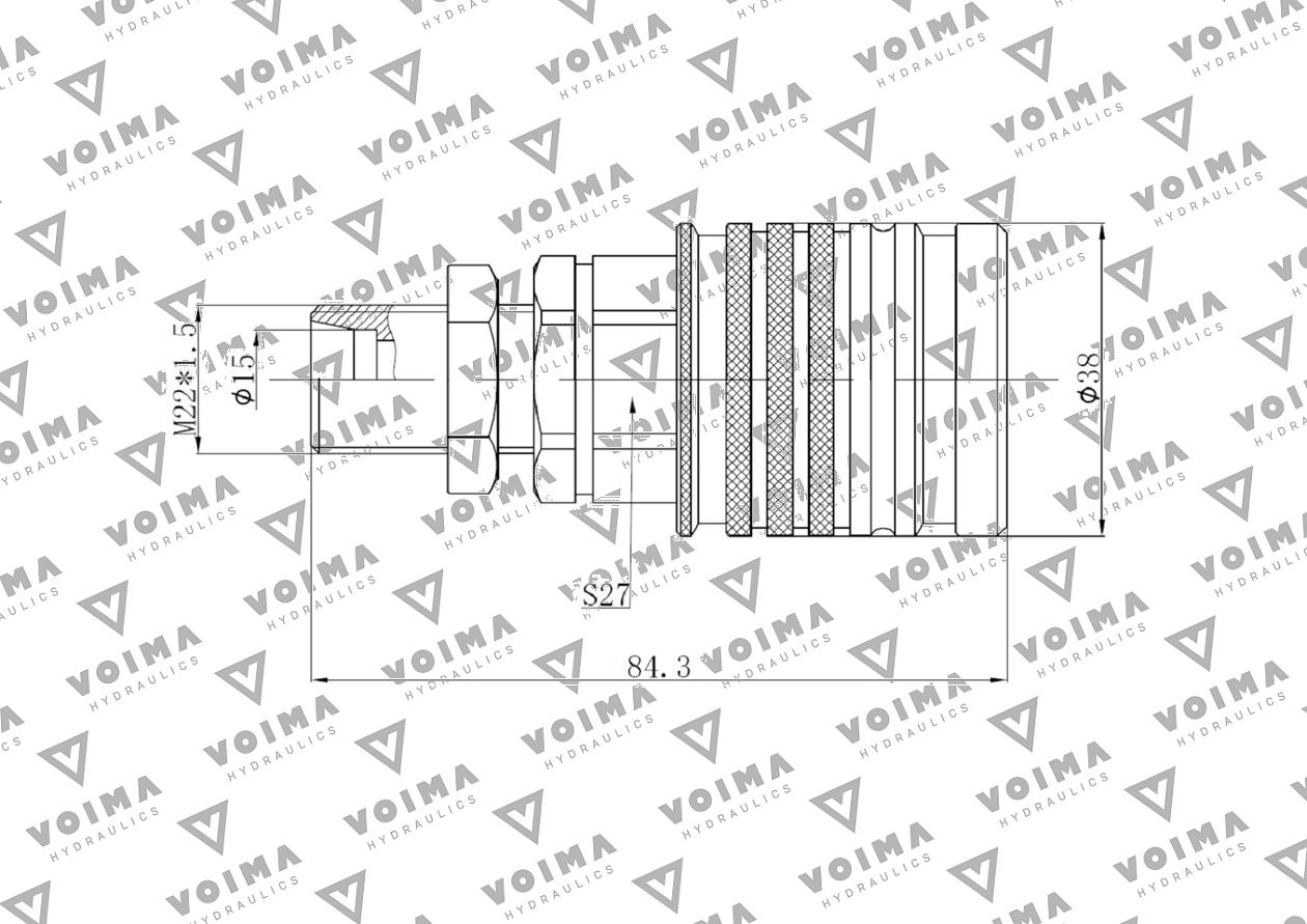 Szybkozłącze hydrauliczne gniazdo EURO M22x1.5 GZ Push-pull long (9100822GL) VOIMA (opakowanie 50szt)