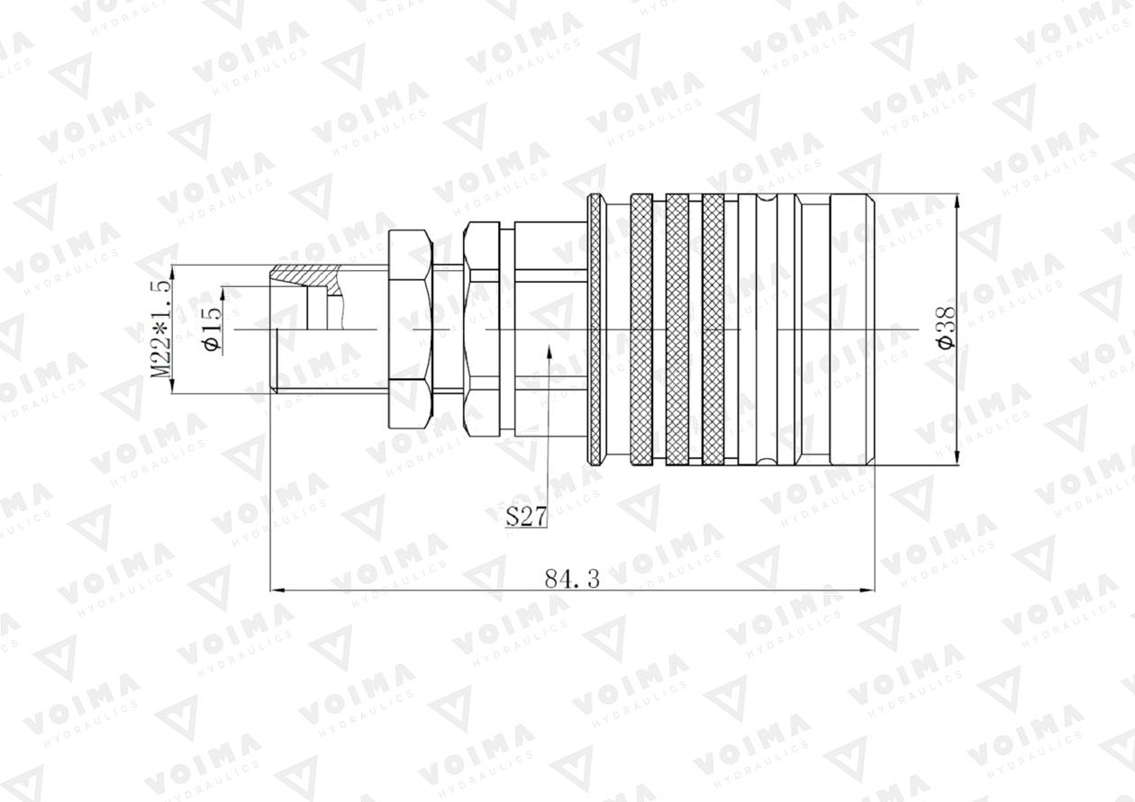 Szybkozłącze hydrauliczne gniazdo EURO M22x1.5 GZ Push-pull long (9100822GL) VOIMA (opakowanie 50szt)