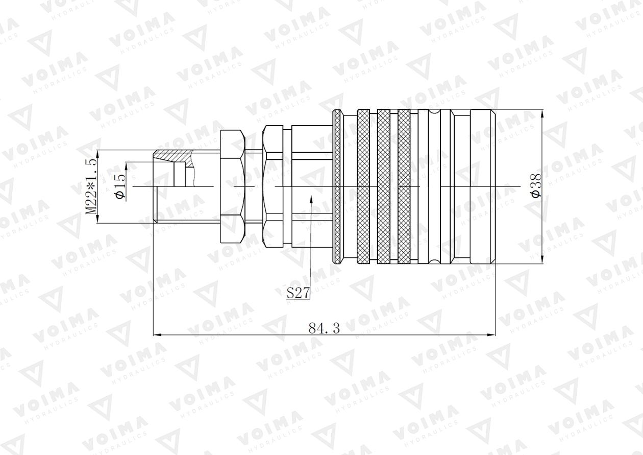 Szybkozłącze hydrauliczne gniazdo EURO M22x1.5 GZ Push-pull long (9100822GL) VOIMA