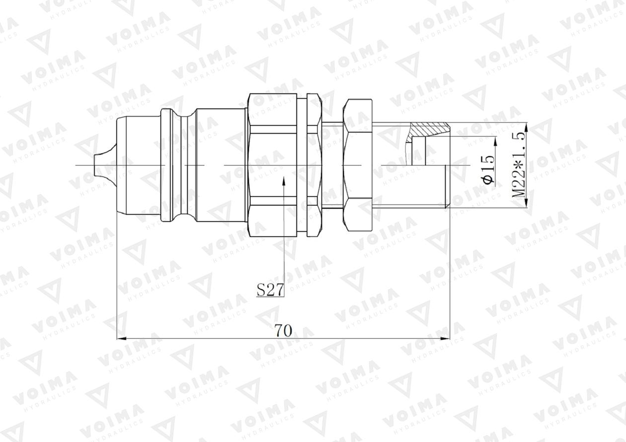 Szybkozłącze hydrauliczne wtyczka EURO M22x1.5 GZ long (9100822LW) VOIMA (opakowanie 50szt)