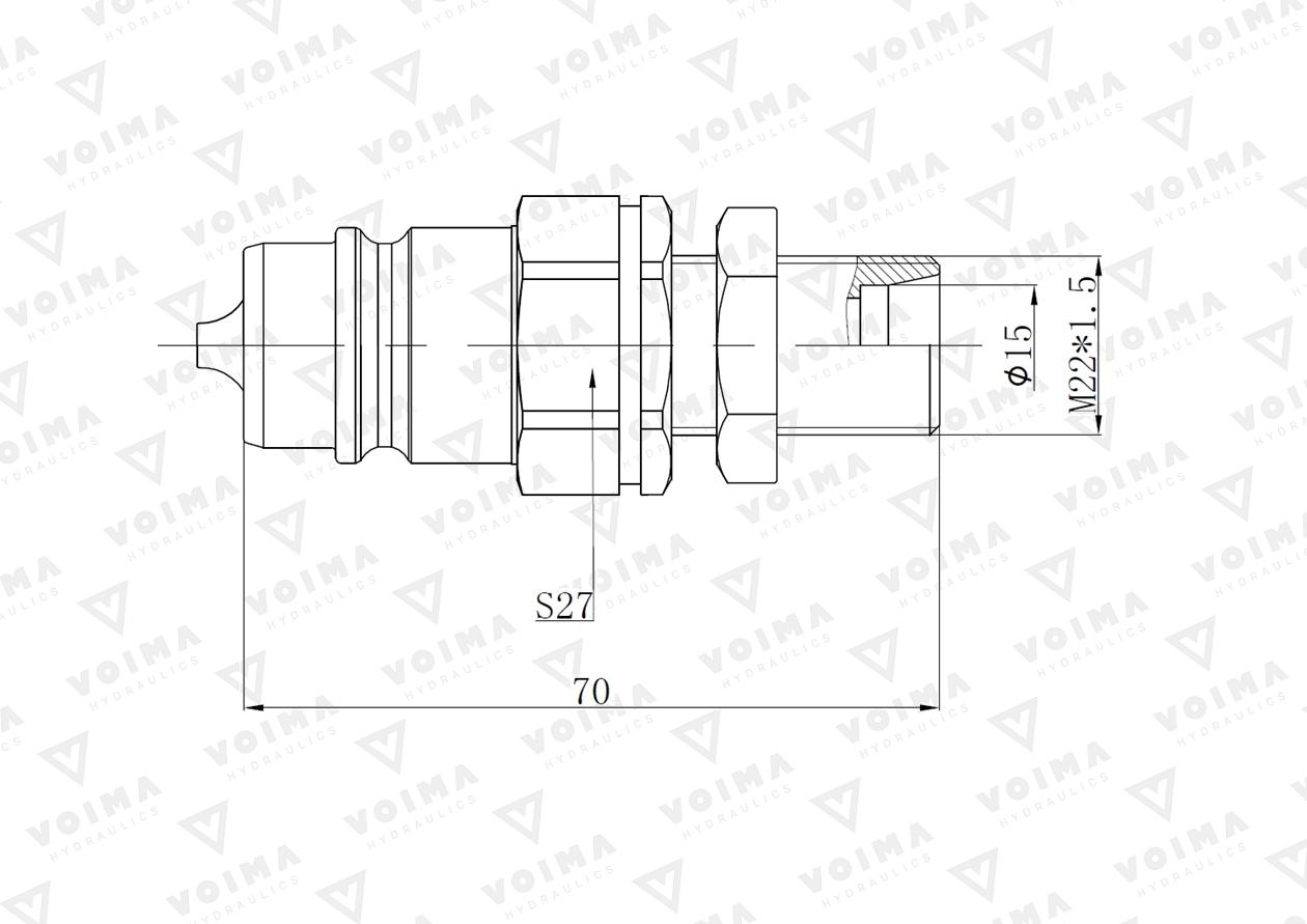 Szybkozłącze hydrauliczne wtyczka EURO M22x1.5 GZ long (9100822LW) VOIMA