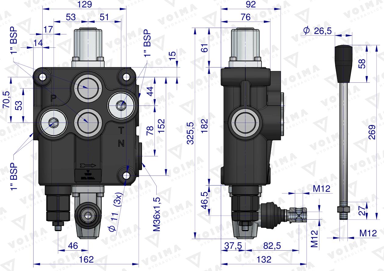 Rozdzielacz hydrauliczny 1-sekcyjny 120L VOIMA