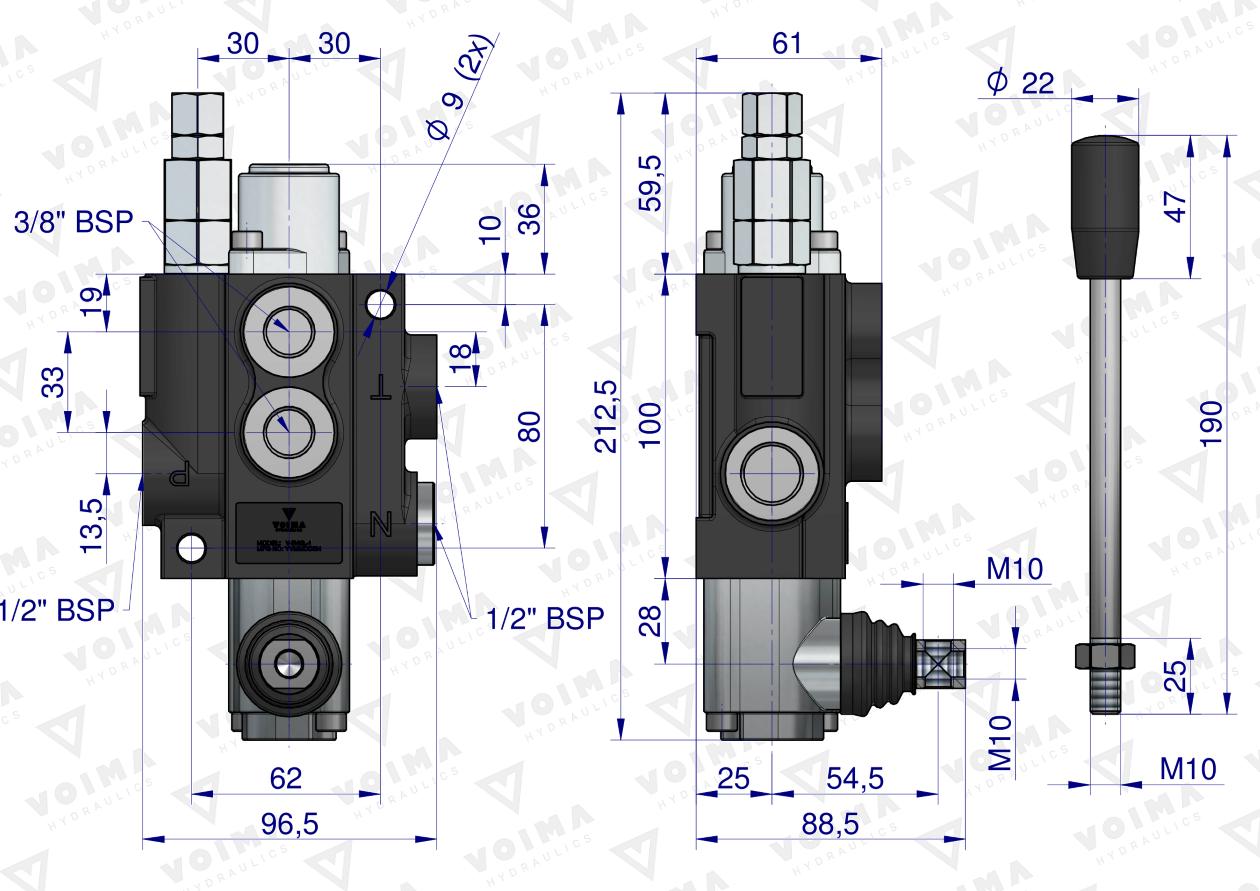 Rozdzielacz hydrauliczny 1-sekcyjny 40L VOIMA