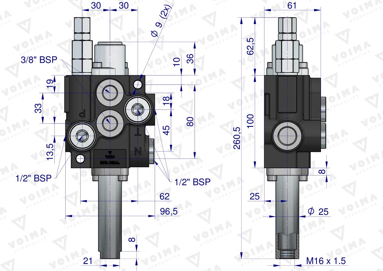 Rozdzielacz hydrauliczny 1-sekcyjny 40L sterowany na linkę VOIMA