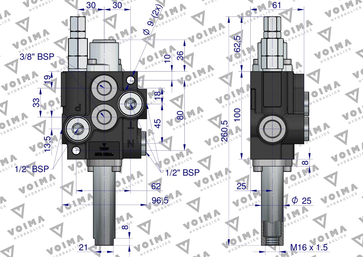 Rozdzielacz hydrauliczny 1-sekcyjny 40L sterowany na linkę VOIMA