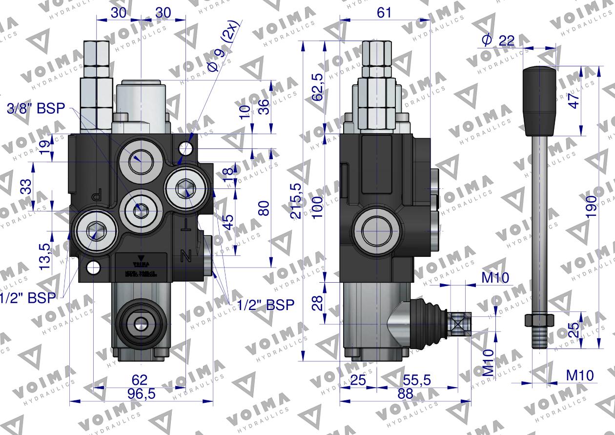 Rozdzielacz hydrauliczny 1-sekcyjny (sekcja nurnikowa) 40L VOIMA
