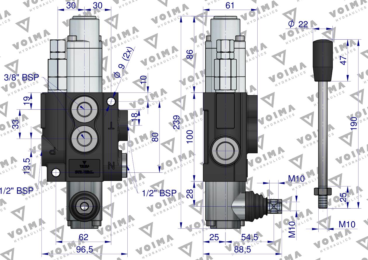 Rozdzielacz hydrauliczny 1-sekcyjny 40L z sekcją pływającą VOIMA