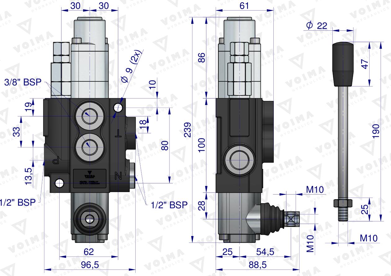 Rozdzielacz hydrauliczny 1-sekcyjny 40L z sekcją pływającą VOIMA