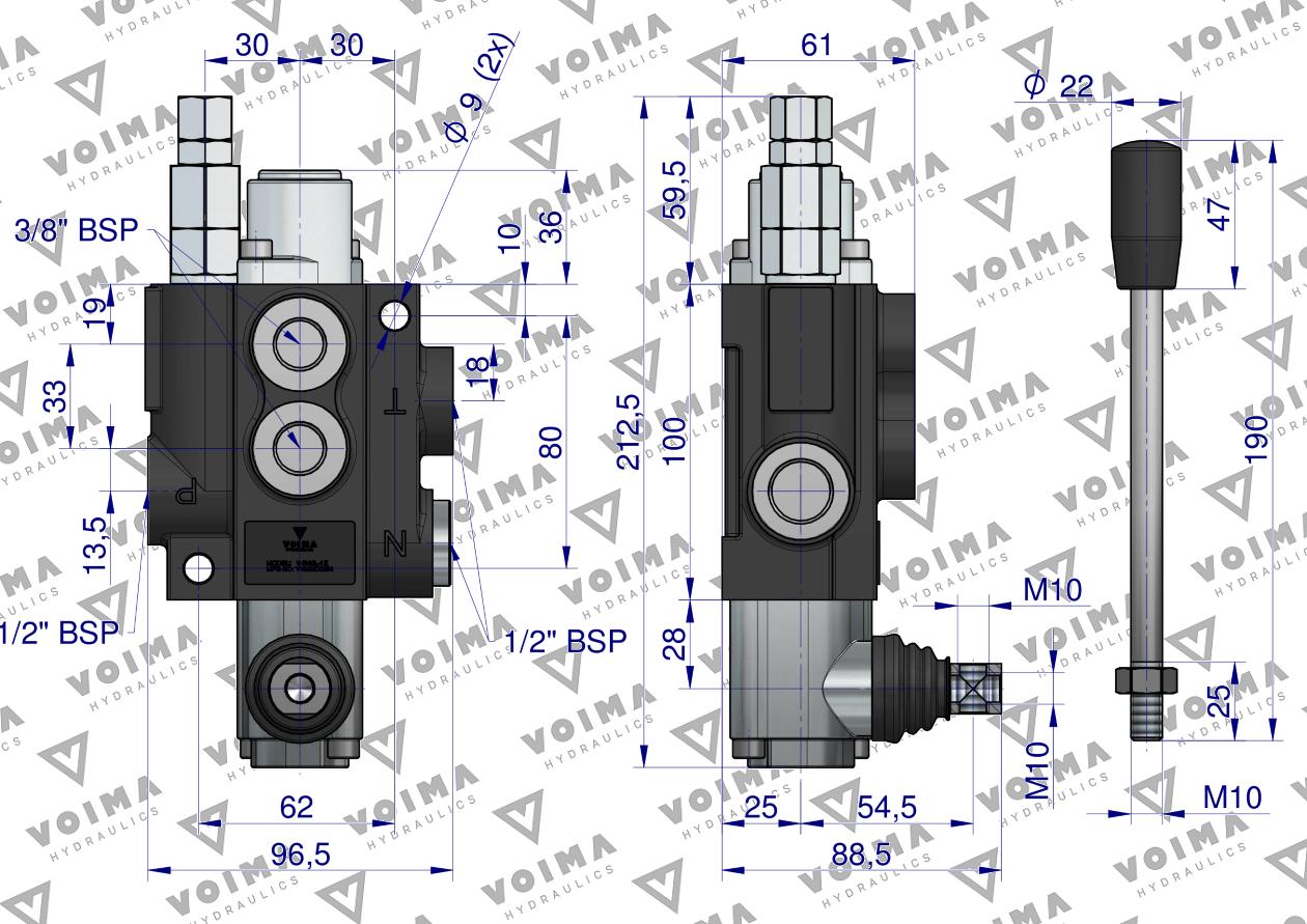 Rozdzielacz hydrauliczny 1-sekcyjny 40L z zatrzaskiem VOIMA